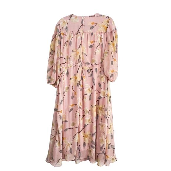 Lane Bryant Dress 14 Womens Floral Chiffon Pink Midi Wedding Guest Boho Party - Picture 4 of 8
